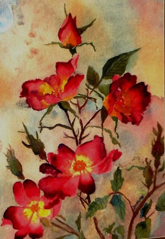 Painting watercolor flowers