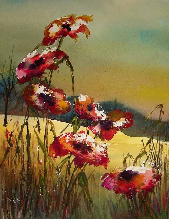 Painting watercolor flowers