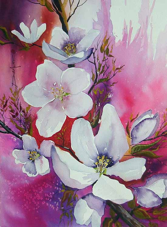 Painting watercolor flowers