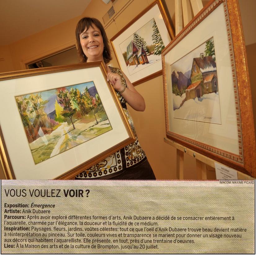 Article paru dans le journal "La Tribune" de Sherbrooke de l'exposition de l'artiste peintre Anik Dubaere