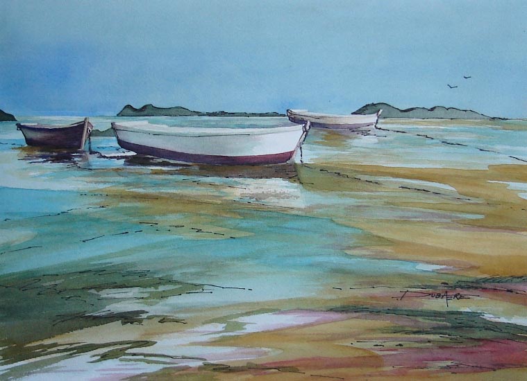 peinture aquarelle bateaux lac