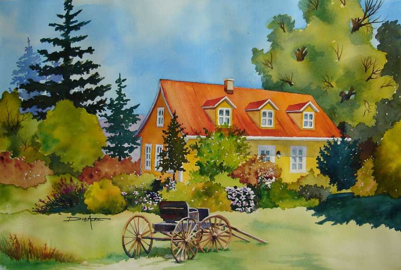 peinture aquarelle paysage maison
